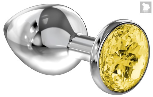 Малая серебристая анальная пробка Diamond Yellow Sparkle Small с жёлтым кристаллом - 7 см - Lola Toys