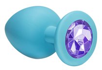 Большая голубая анальная пробка Emotions Cutie Large с фиолетовым кристаллом - 10 см