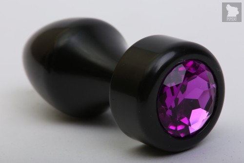 Чёрная анальная пробка с широким основанием и фиолетовым кристаллом - 7,8 см, цвет черный - 4sexdreaM