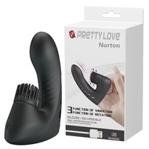 Вибронасадка на палец PrettyLove Norton с клиторальной щеточкой, цвет черный - Baile