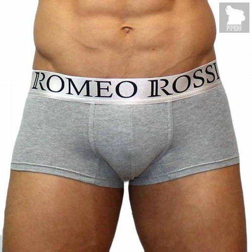 Хлопковые трусы-боксеры с надписью на резинке, цвет серый, 4XL - Romeo Rossi