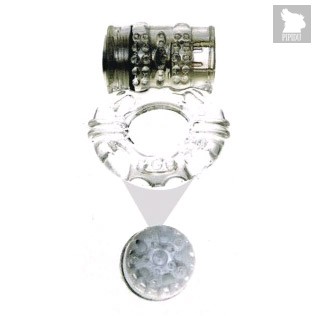 Прозрачное эрекционное кольцо с вибратором и стимуляцией клитора, цвет прозрачный - SEXTOY
