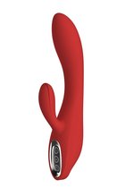 Красный вибратор с клиторальным отростком Sofia - 21 см., цвет красный - Dream toys