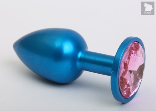 Синяя анальная пробка с розовым кристаллом - 8,2 см, цвет синий - 4sexdreaM