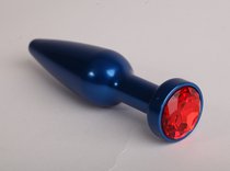 Синяя анальная пробка с красным кристаллом - 11,2 см