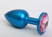 Синяя анальная пробка с розовым кристаллом - 8,2 см