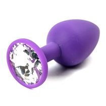 Анальная пробка Silicone Purple 2.8 с кристаллом, цвет фиолетовый/прозрачный - Luxurious Tail