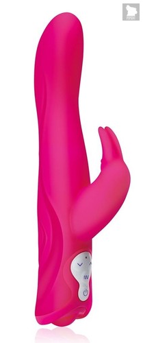 Розовый силиконовый вибромассажер с клиторальным отростком - 25 см., цвет розовый - Erotic Fantasy