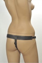 Чёрные трусики для фиксации насадок кольцом Kanikule Leather Strap-on Harness Anatomic Thong - Kanikule
