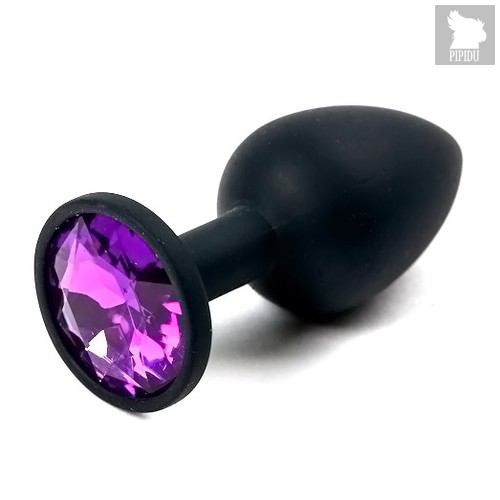 Анальная пробка Silicone Black 3.5 с кристаллом, цвет фиолетовый - Luxurious Tail