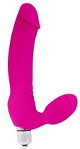Розовый силиконовый безремневой страпон с вибрацией, цвет розовый - Bior toys