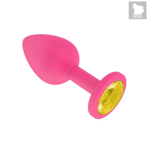 Анальная втулка силиконовая розовая с желтым кристаллом, цвет розовый - МиФ