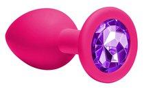 Средняя розовая анальная пробка Emotions Cutie Medium с фиолетовым кристаллом - 8,5 см, цвет розовый - Lola Toys
