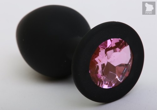 Чёрная силиконовая пробка с розовым стразом - 9,5 см, цвет черный - 4sexdreaM