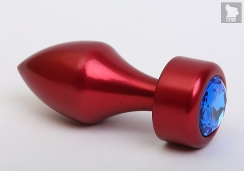 Анальная пробка с широким основанием и синим кристаллом - 7,8 см, цвет красный - 4sexdreaM
