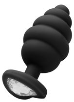 Черная анальная пробка Regular Ribbed Diamond Heart Plug - 7 см., цвет черный - Shots Media