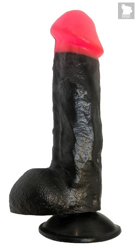 Чёрный фаллоимитатор с красной головкой - 17 см, цвет красный/черный - Lovetoy (А-Полимер)