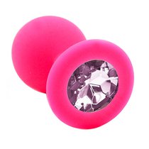 Розовая силиконовая анальная пробка с розовым кристаллом - 7 см, цвет розовый/светло-розовый - Kanikule