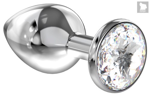 Большая серебристая анальная пробка Diamond Clear Sparkle Large с прозрачным кристаллом - 8 см - Lola Toys
