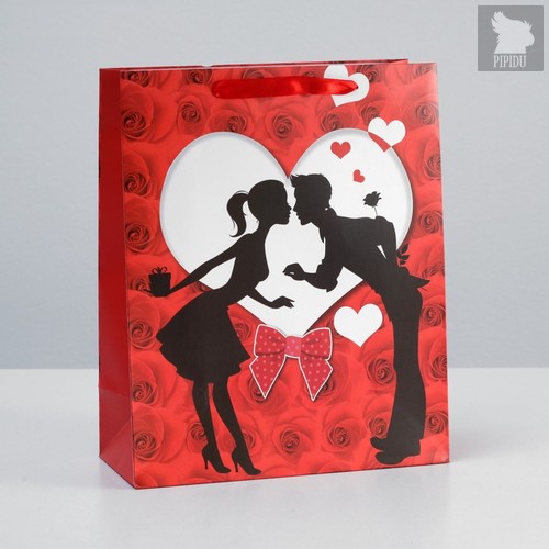 Подарочный пакет "Романтичная парочка" - 32 х 26 см., цвет красный/черный - Сима-Ленд