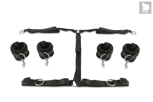 Набор чёрных фиксаторов для рук и ног с мягкой подкладкой, цвет черный - Пикантные штучки