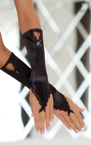 Перчатки-митенки удлиненные, цвет черный, S-M - SoftLine Collection (SLC)