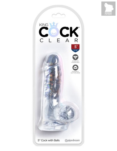 King Cock Clear 5 Cock with Balls Прозрачный фаллоимитатор с мошонкой на присоске, цвет прозрачный - Pipedream