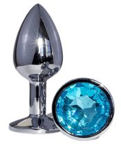 Металлическая анальная втулка с голубым кристаллом - 7,2 см., цвет голубой - Oyo