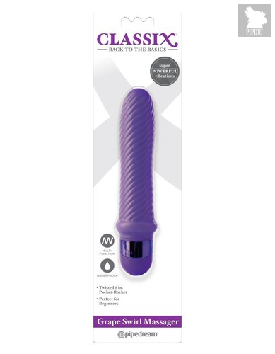 Ребристый вибромассажер Classix Grape Swirl Vibe, цвет фиолетовый - Pipedream