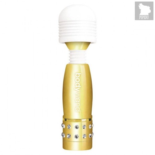 Золотистый жезловый мини-вибратор с кристаллами Mini Massager Gold Edition, цвет золотой - Bodywand