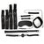 Черный текстильный набор БДСМ: наручники, оковы, ошейник с поводком, кляп, маска, плеть, цвет черный - Bioritm