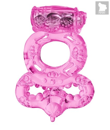 Розовое эрекционное кольцо с вибратором и подхватом, цвет розовый - Toyfa