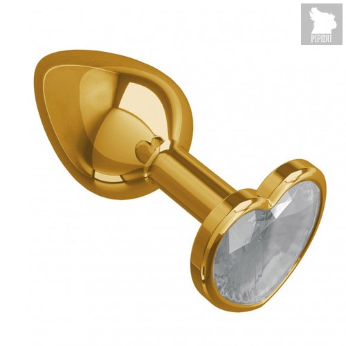 Золотистая анальная пробка с прозрачным кристаллом-сердцем - 7 см, цвет золотой/прозрачный - МиФ