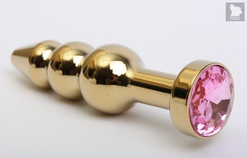 Золотистая анальная ёлочка с розовым кристаллом - 11,2 см - 4sexdreaM