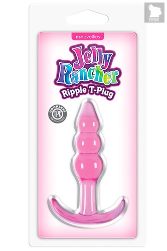 Розовая анальная пробка Jelly Rancher T-Plug Ripple - 10,9 см - NS Novelties