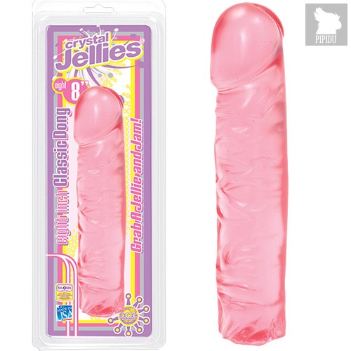 Розовый прозрачный гелевый фаллоимитатор Сristal Jellies - 20 см, цвет розовый/прозрачный - Doc Johnson