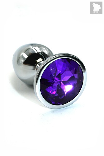 Серебристая алюминиевая анальная пробка с темно-фиолетовым кристаллом - 6 см, цвет серебряный/темно-фиолетовый - Kanikule
