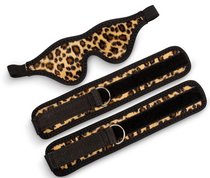 Черно-леопардовый комплект: наручники на липучке и маска без прорезей, цвет леопард/черный - Пикантные штучки