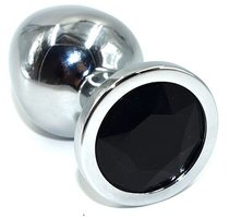 Серебристая анальная пробка из нержавеющей стали с черным кристаллом - 8,5 см., цвет черный - Kanikule