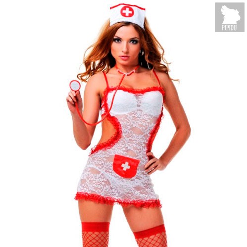 Костюм соблазнительной медсестры, цвет белый/красный, S-M - Le Frivole