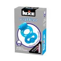 Голубое эрекционное виброкольцо Luxe VIBRO "Дьявол в доспехах" + презерватив, цвет голубой - LuxeLuv