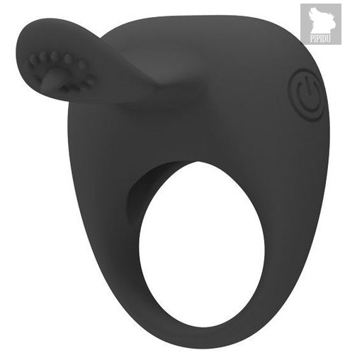 Чёрное эрекционное кольцо с вибрацией и клиторальным язычком, цвет черный - Baile