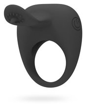 Чёрное эрекционное кольцо с вибрацией и клиторальным язычком, цвет черный - Baile