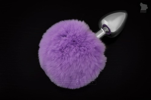Маленькая серебристая пробка с пушистым фиолетовым хвостиком, цвет фиолетовый - Пикантные штучки