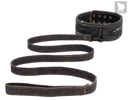 Черный джинсовый ошейник With Leash Roughend Denim Style, цвет черный - Shots Media