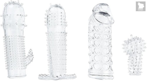 Набор из 4 насадок на член Pleasured Penis Enhancement Sleeve 4 Pack, цвет прозрачный - XR Brands