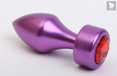 Фиолетовая анальная пробка с широким основанием и красным кристаллом - 7,8 см, цвет фиолетовый - 4sexdreaM