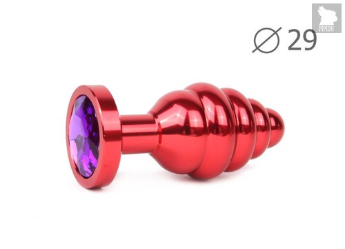 Коническая ребристая красная анальная втулка с кристаллом фиолетового цвета - 7,1 см., цвет фиолетовый - anal jewelry plug