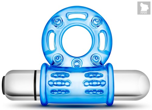 Голубое эрекционное виброкольцо 10 Function Vibrating Mega Bull Ring, цвет голубой - Blush Novelties