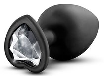 Черная анальная пробка с прозрачным стразом-сердечком Bling Plug Large - 9,5 см., цвет прозрачный - Blush Novelties